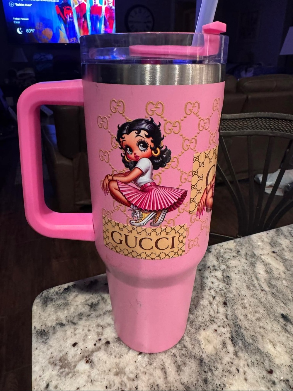 Betty Boop Pink Travel Tumbler with Gold Accents